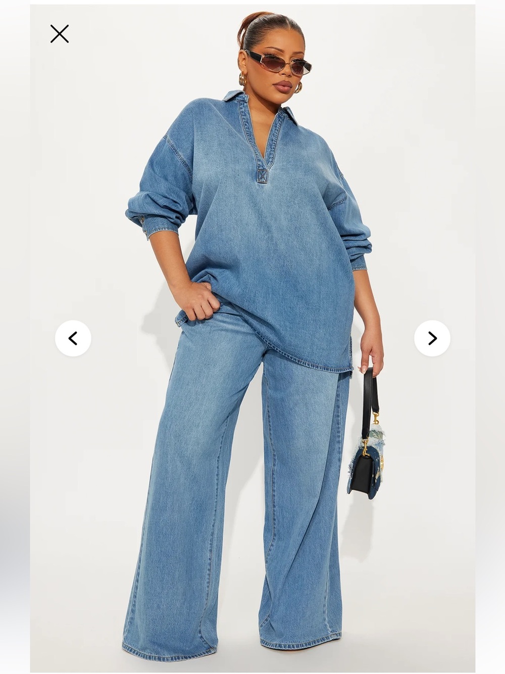 Wide Leg Light Blue Women's Denim Set - Picture 4 of 7